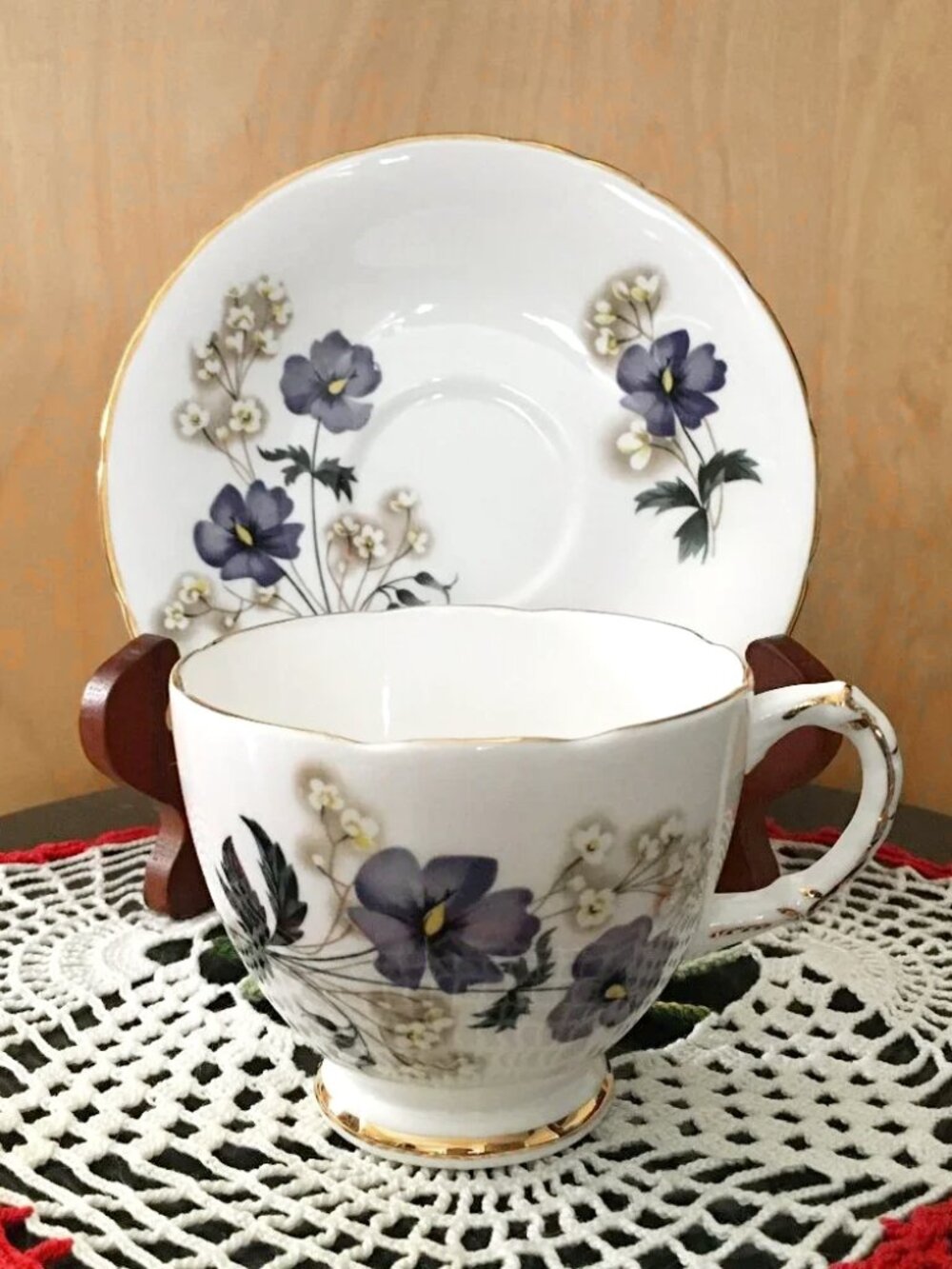 Delphine England Bone China Purple Flower Teacup Saucer Regencycore